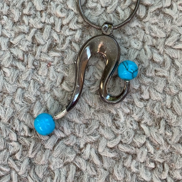 alpaca Jewelry - Alpaca Mexico Turquoise Abstract Pendant Necklace - Modernist Design